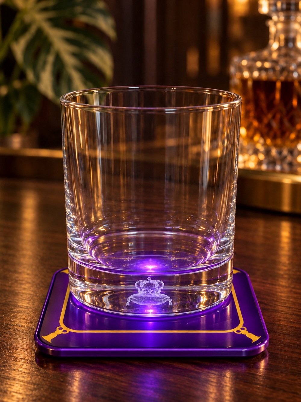 Crown Royal 3D Hologram Floating Pillow Etched Rocks Tumbler Glass 3.5” Coaster